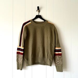 BiBi Olive Green Sweater with Crochet Sleeves and Leopard Cuff Pattern